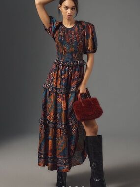 NWT - Farm Rio Short-Sleeve Crew-Neck
Tiered A-Line Maxi Dress